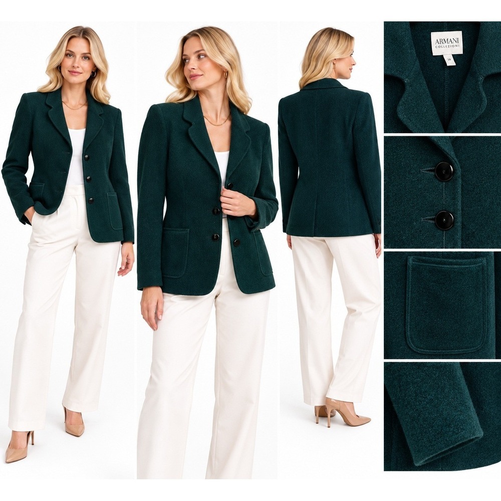 Armani Collezioni Blazer Womens 14 Green Wool Italian Quiet Luxury Vintage Coat